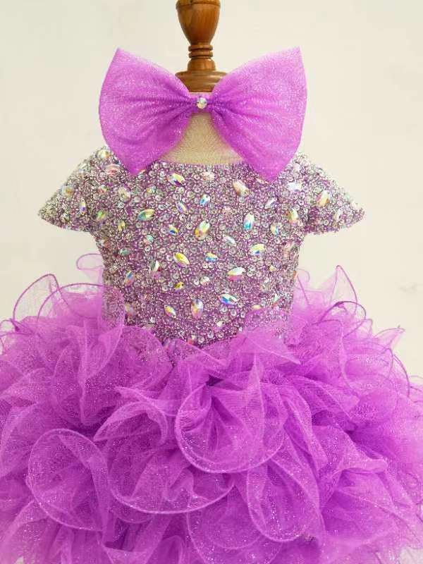 Cap Sleeve Glitzy Purple 12-18 M Cupcake Pageant Dress