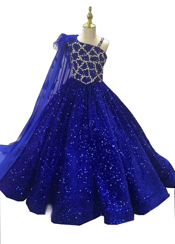 Glitzy Feather Teen's Royal Pageant Dress with Detachable Cape
