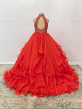 Halter Beaded Bodice Little Girl Red Nobler Ball Gown