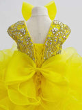 Cap Sleeve Child/Baby Girl/Toddler Yellow Cupcake Pageant Dress