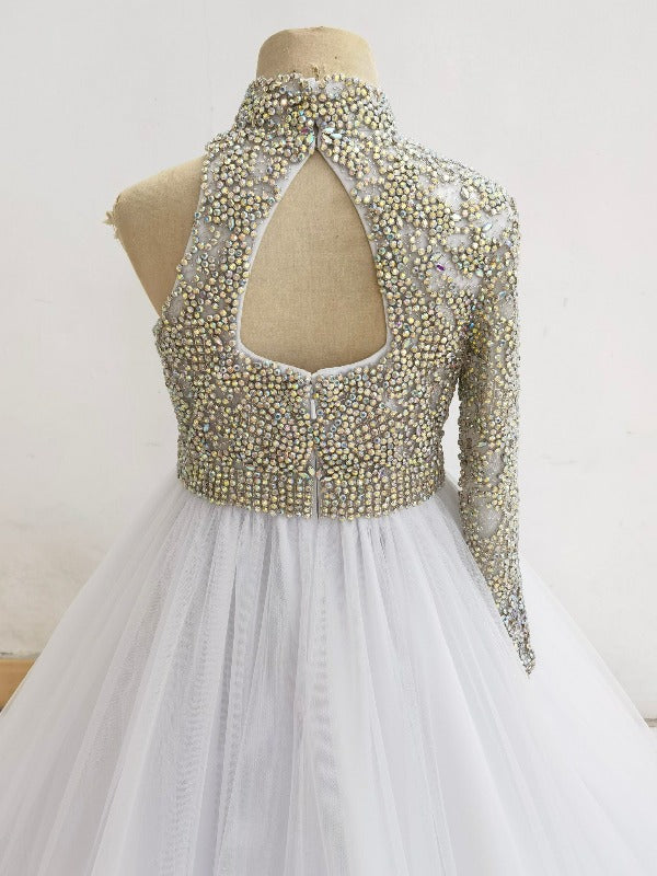 Heavy Beaded Bodice Teen's White Long Formal Gown