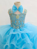 Sparkly Knee long Kids Pageant Dress with Hair bow