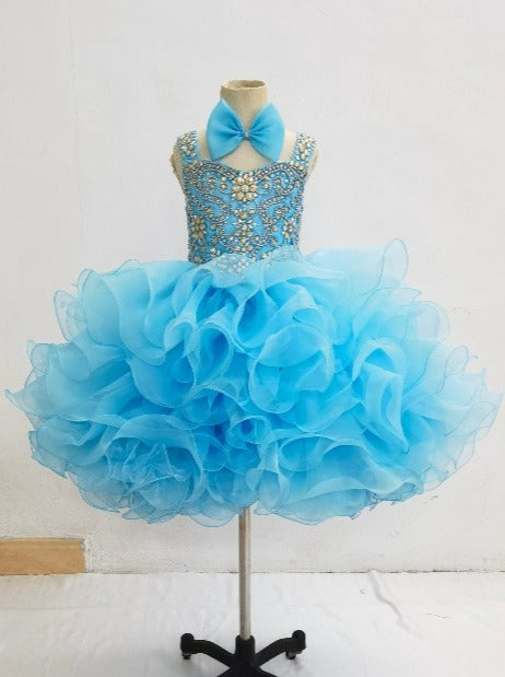 Sparkly Knee long Kids Pageant Dress with Hair bow