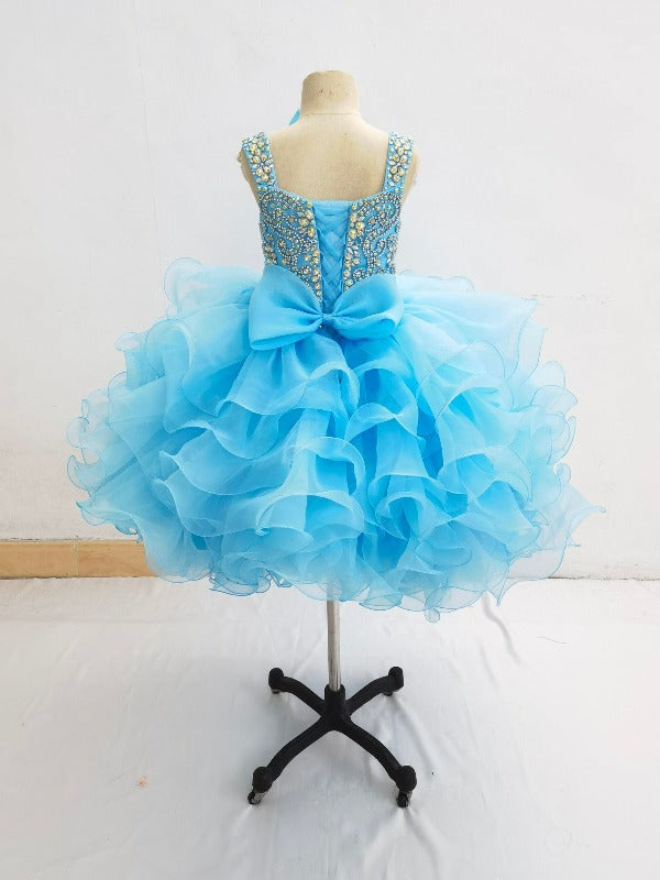 Sparkly Knee long Kids Pageant Dress with Hair bow