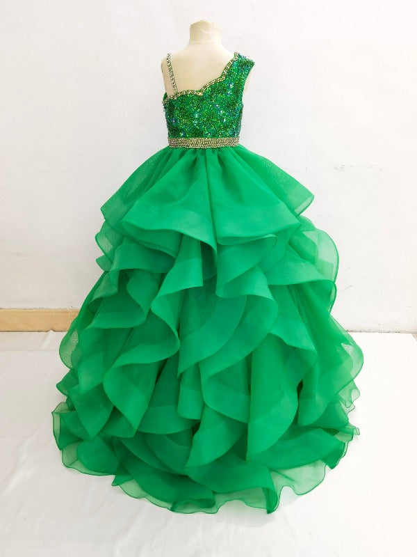 Elegant Green Beaded Bodice Teen's Formal Wear