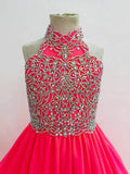 Beauty Red Halter Glitz Teenage Girl Ball Gown