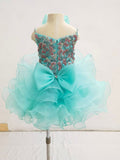 Glitzy Beaded Bodice Little Girls Mint Cupcake Pageant Dress