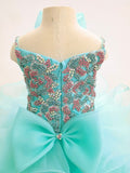 Glitzy Beaded Bodice Little Girls Mint Cupcake Pageant Dress