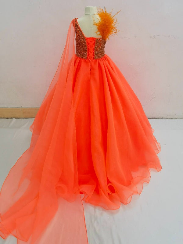 Gorgeous Little Girls Beauty Pageant Dress with Feather