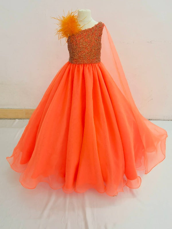 Gorgeous Little Girls Beauty Pageant Dress with Feather