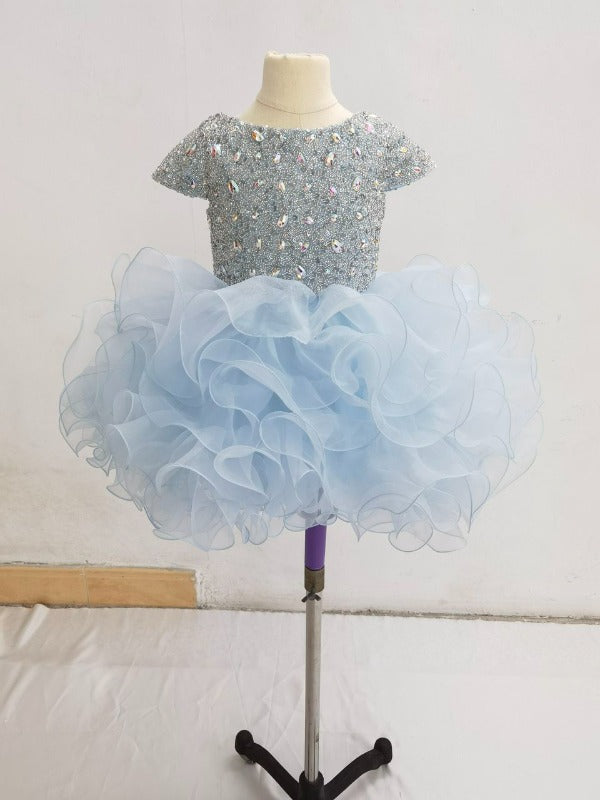 Cap Sleeve Sparkly Sky Blue Kids Cupcake Pageant Dress