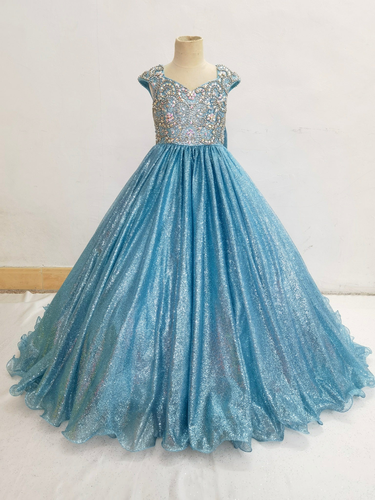 Elegant V Neck Sparkly Child's Formal Dress Pageant