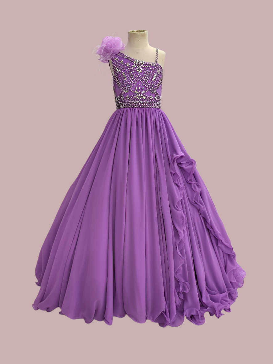 Glitz Ab Beaded Bodice Floor-Long Teen's Purple Long Formal Gown