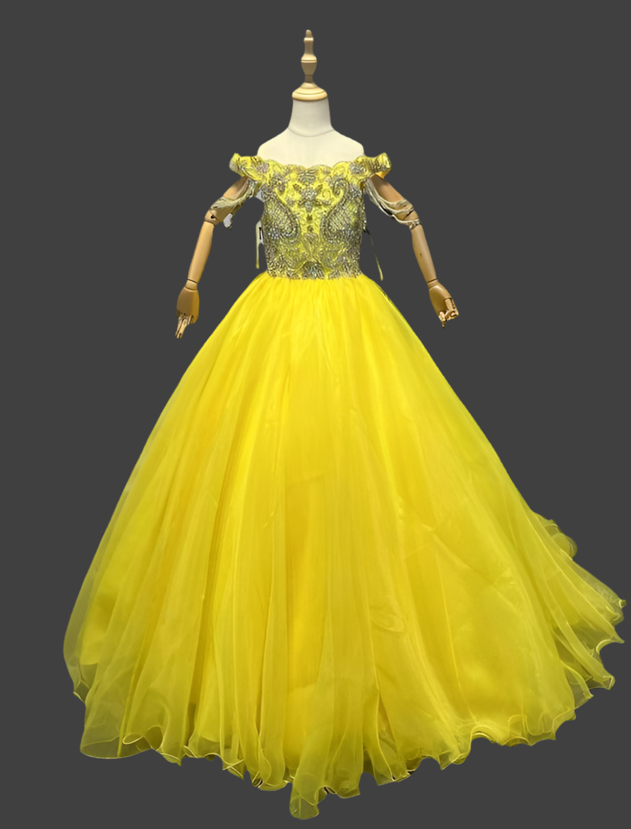 Alluring Heavey Beaded Bodice Floor Long Yellow Ball Gown