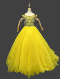 Alluring Heavey Beaded Bodice Floor Long Yellow Ball Gown