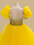 Glitzy Beaded Bodice Yellow Ball Gown For Teenage Girl - CupcakePageantDress