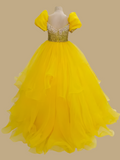 Glitzy Beaded Bodice Yellow Ball Gown For Teenage Girl - CupcakePageantDress