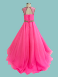 Cap Sleeve Fuchsia Floor-Long A Line Formal Wear