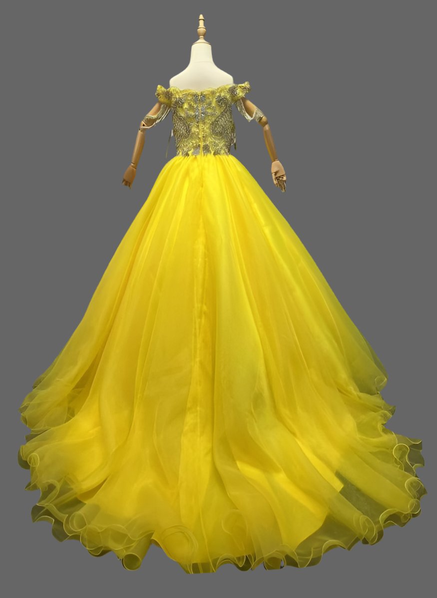 Alluring Heavey Beaded Bodice Floor Long Yellow Ball Gown