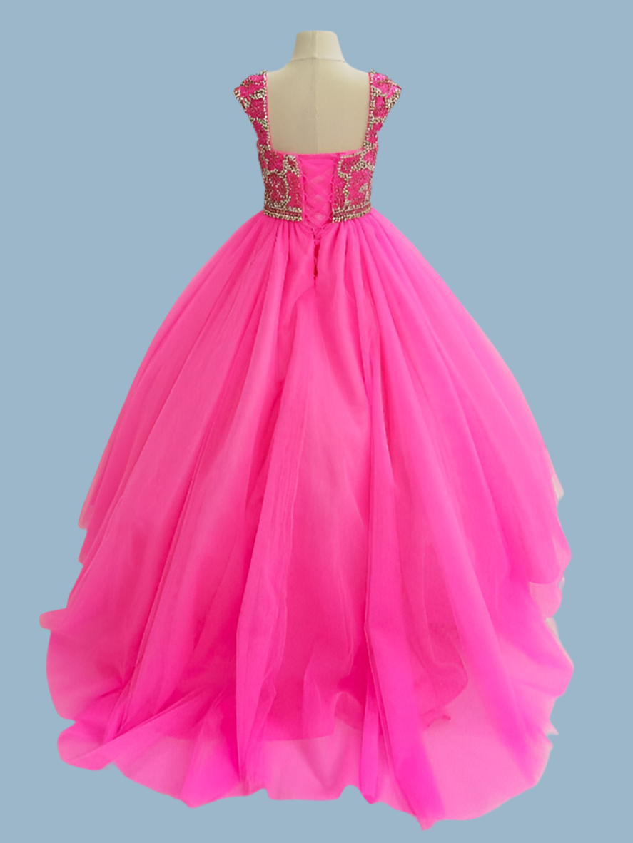 Dazzling Sparkling Beaded Open Back Fuchsia Ball Gown