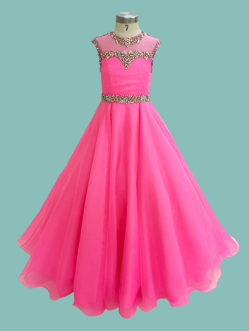 Cap Sleeve Fuchsia Floor-Long A Line Formal Wear