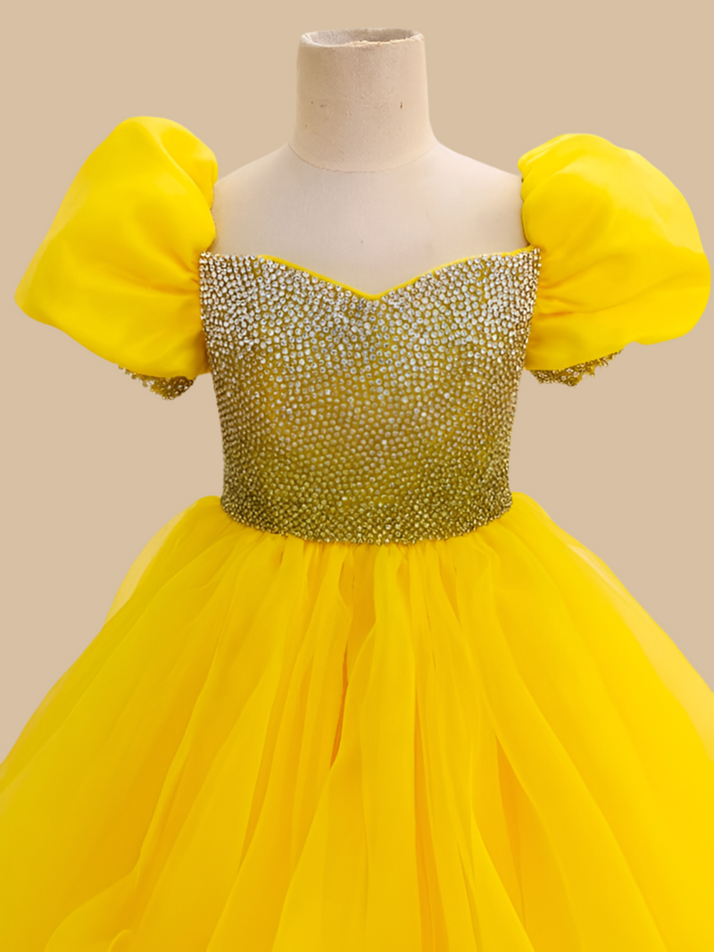 Glitzy Beaded Bodice Yellow Ball Gown For Teenage Girl - CupcakePageantDress