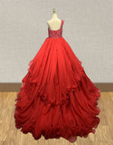 Youth Red Sparkly Formal Dress With Beaded Bodice