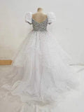 Customize Elegant V Neck Pearls Bodice White Tween Ball Gown